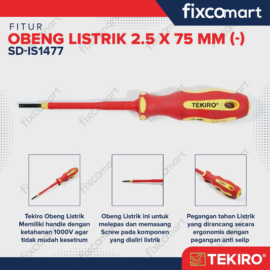 Tekiro Obeng Listrik (-) 2.3 X 75 Mm / Obeng Elektrik / Obeng Min