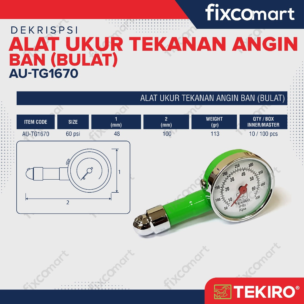 TEKIRO Ukuran Tekanan Angin Bulat 60 Psi - Tekiro Pressure Gauge