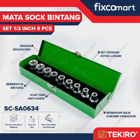 Tekiro Mata Sock Bintang Set 1/2 Inch 9 Pcs (E10 - E24) / Tekiro Star Socket Set