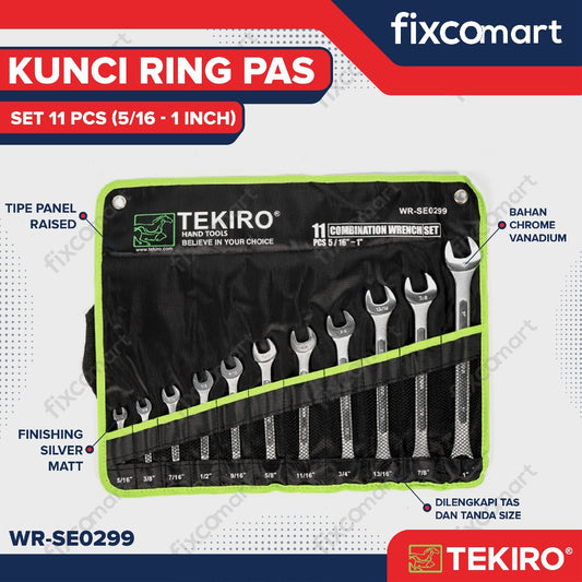 Tekiro Combination Wrench Set / Kunci Ring Pas Set Inch 11 Pcs (5/16" - 1")