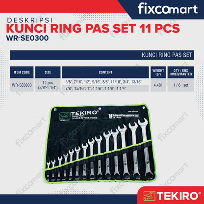Tekiro Combination Wrench Set / Kunci Ring Pas Set 14 Pcs Inch  (3/8" - 1 1/4")