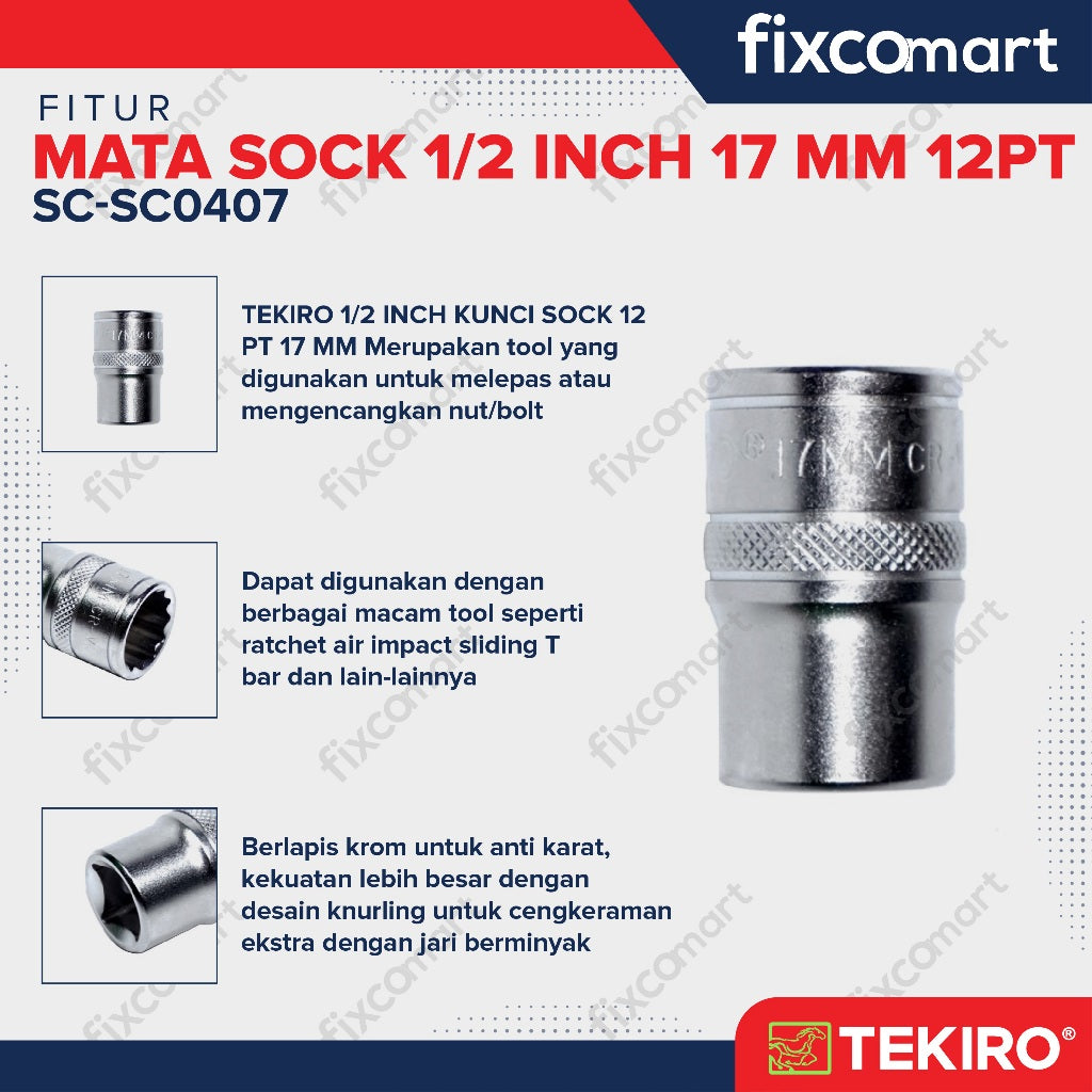 Tekiro Socket 1/2 inch 17 mm 12 PT