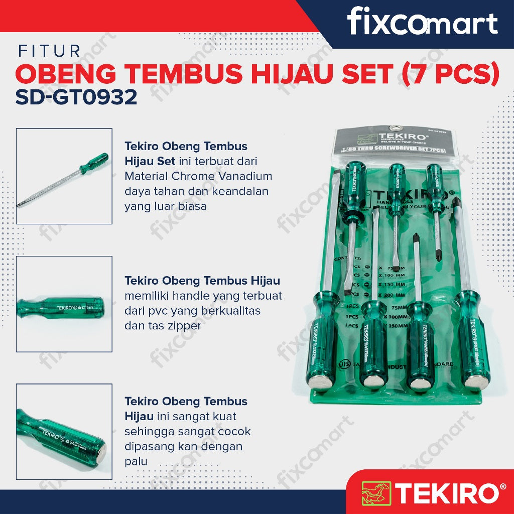 Tekiro Obeng Set 7 Pcs Tembus Hijau / Tekiro Obeng Go Thru