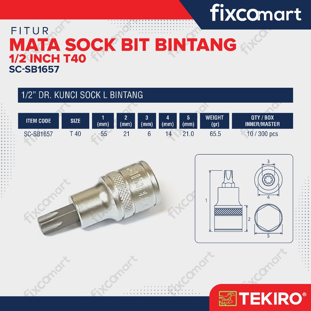 Tekiro Mata Sock Bit Bintang 1/2 Inch T40 - Tekiro Star Bit Socket