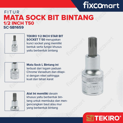 Tekiro Mata Sock Bit Bintang 1/2 Inch T50 - Tekiro Star Bit Socket