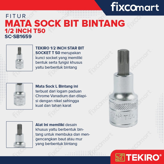 Tekiro Mata Sock Bit Bintang 1/2 Inch T50 - Tekiro Star Bit Socket