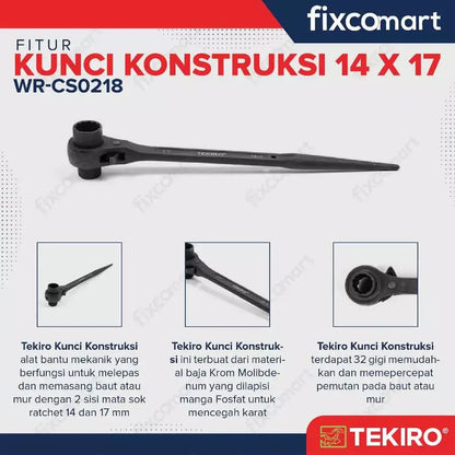 Tekiro Kunci Ring Double Ratchet 14 X 17 mm / Tekiro Contruction Wrench FIXCOMART