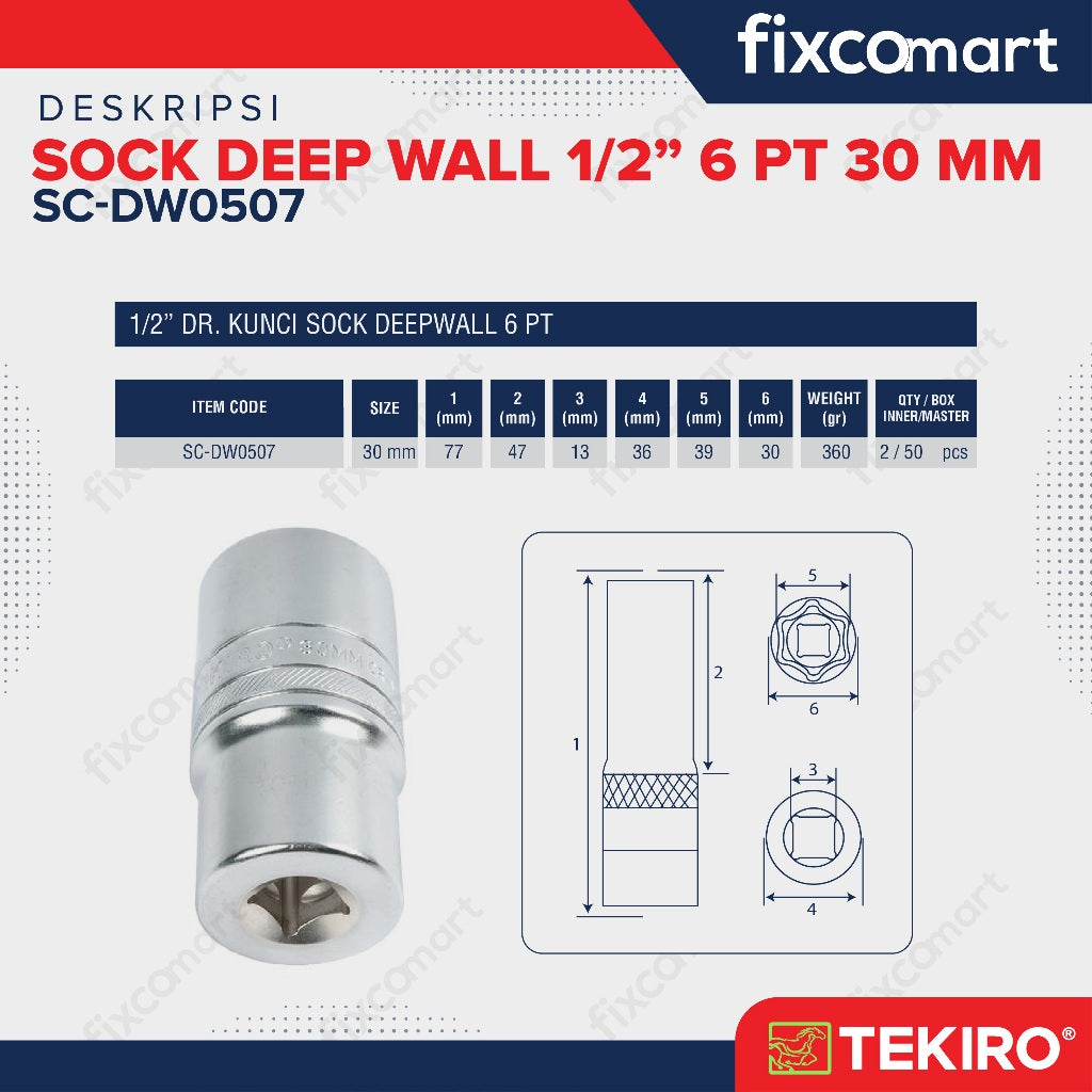 Tekiro Mata Sock Deep Wall 1/2 Inch 30 Mm 6Pt