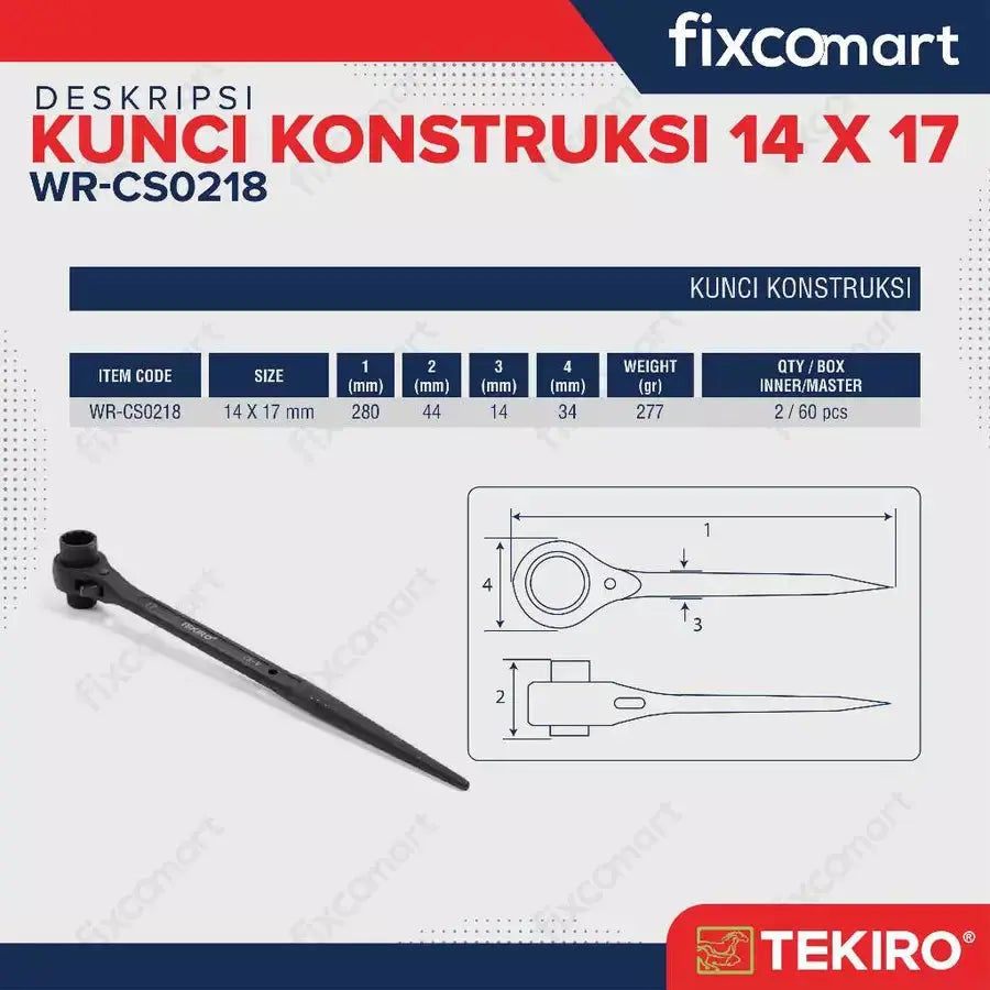 Tekiro Kunci Ring Double Ratchet 14 X 17 mm / Tekiro Contruction Wrench FIXCOMART