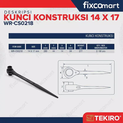 Tekiro Kunci Ring Double Ratchet 14 X 17 mm / Tekiro Contruction Wrench FIXCOMART