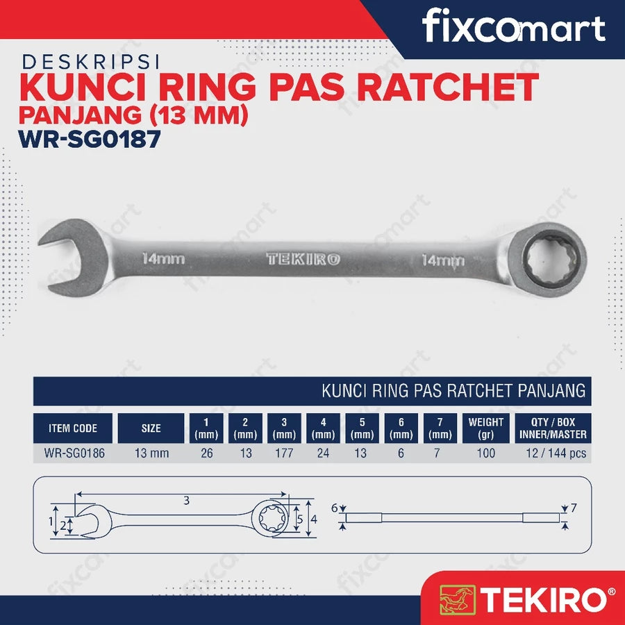 Tekiro Kunci Ring Pas Ratchet Panjang 13 Mm