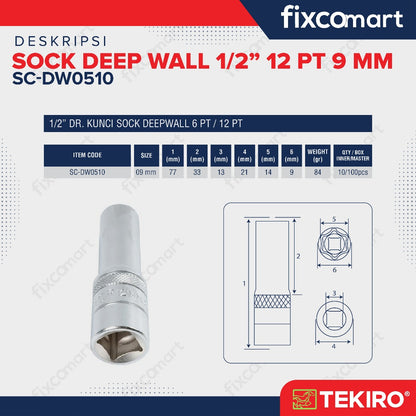 Tekiro Mata Sock Deep Wall 1/2 Inch 12PT 9 mm
