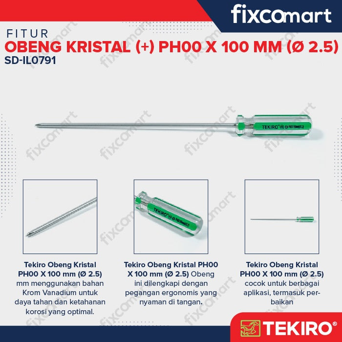 Tekiro Obeng In Line / Kristal (+) PH00 - PH0 (2.5 - 4 mm)
