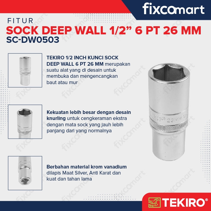 Tekiro Mata Sock Deep Wall 1/2 Inch 6PT 26 mm
