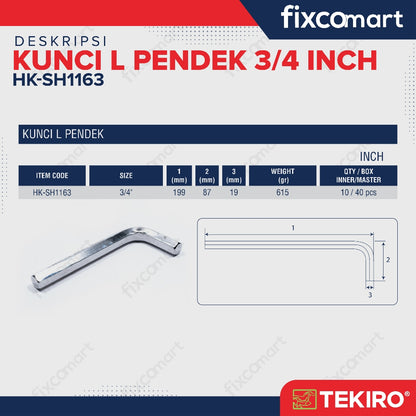 Tekiro Kunci L Pendek 3/4 inch / Hex Key Short