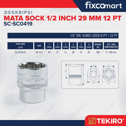 Tekiro Socket 1/2 inch 29 mm 12 PT