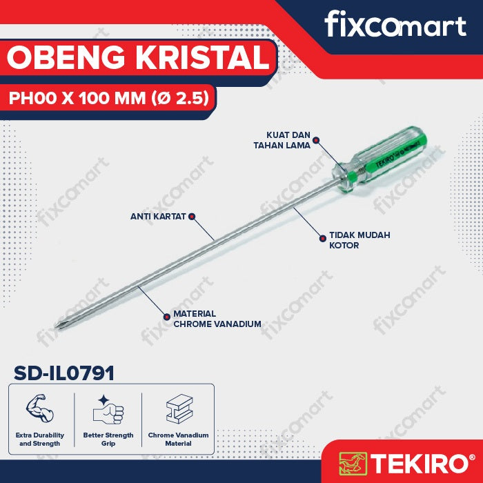 Tekiro Obeng In Line / Kristal (+) PH00 - PH0 (2.5 - 4 mm)