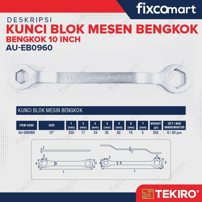 Tekiro Kunci Blok Mesin Bengkok 17 X 24 Mm