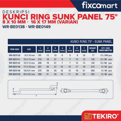 TEKIRO Kunci Ring 75 Derajat - Sunk Panel