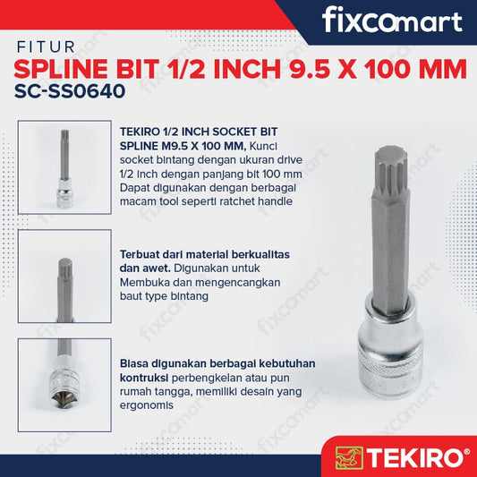 Tekiro spline bit 1/2 inch DR 9.5 x 100 mm