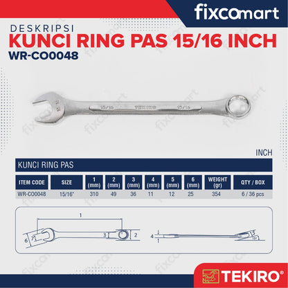 Tekiro Kunci Ring Pas 15/16 Inch / Tekiro Combination Wrench