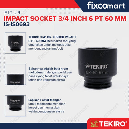 Tekiro Socket Impact 3/4 Inch 60 Mm 6 Pt / Mata Sock Impact