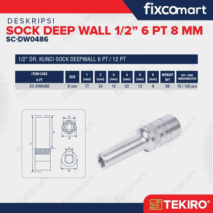 Tekiro Mata Sock Deep Wall 1/2 Inch 18 Mm 6Pt FIXCOMART