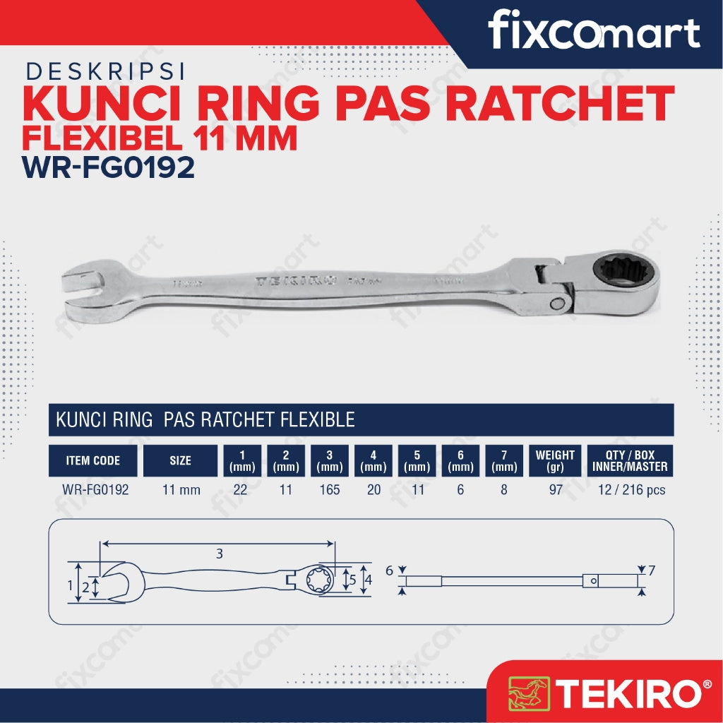 Tekiro Kunci Ring Pas Ratchet Flexsibel 11 mm