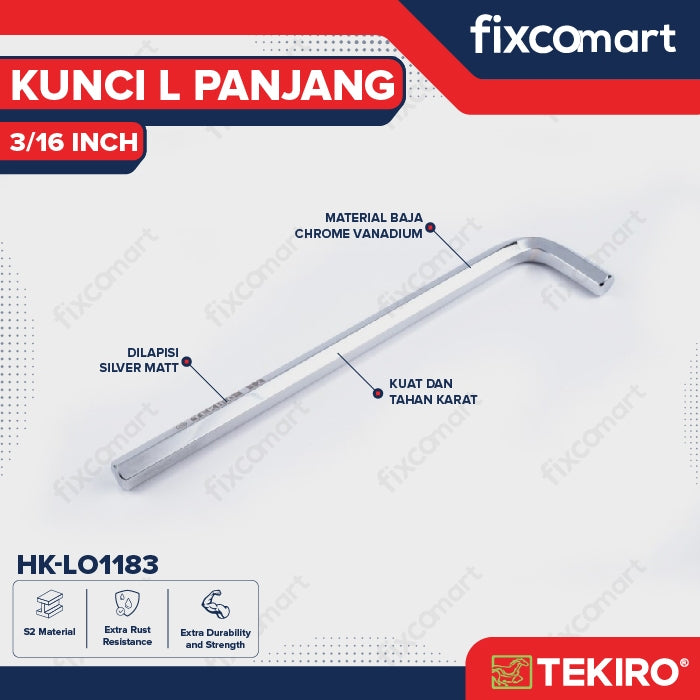 Tekiro Kunci L Panjang 3/16 inch / Hex Key Long