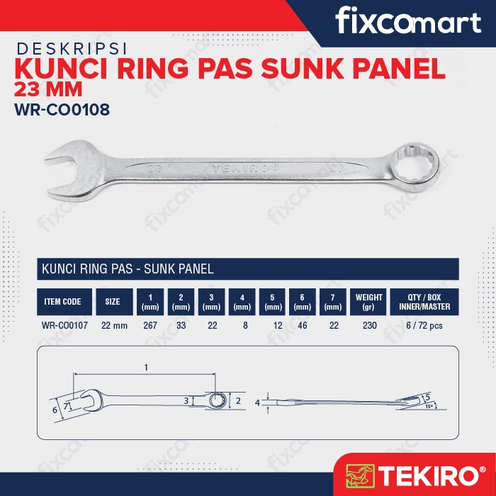 Tekiro Kunci Ring Pas 23 Mm Sunk Panel