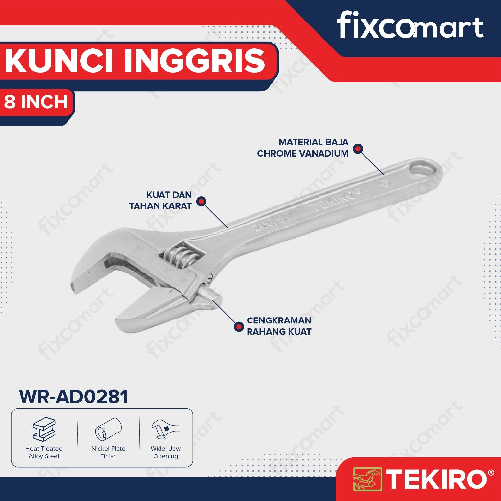 Tekiro Adjustable Wrench / Tekiro Kunci Inggris 8 Inch Tipe Eu