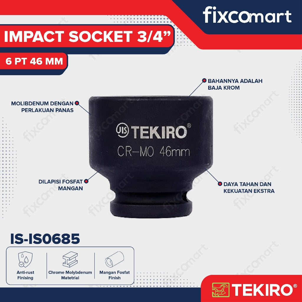 Tekiro Impact Socket 3/4 inch 6 PT 46 mm / mata sock impact