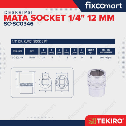Tekiro Mata Sock 1/4 Inch 14 Mm 6 Pt
