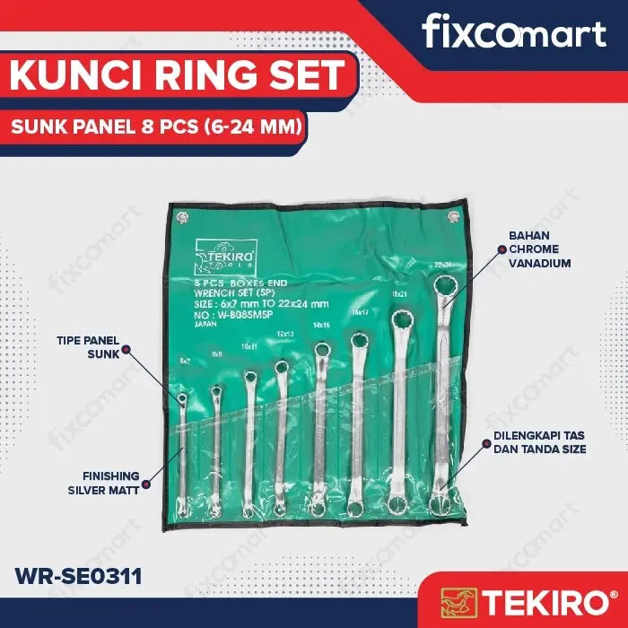 Tekiro Kunci Ring Set Sunk Panel 8 Pcs (6-24 Mm) / Tekiro Kunci Ring Sunk Panel FIXCOMART