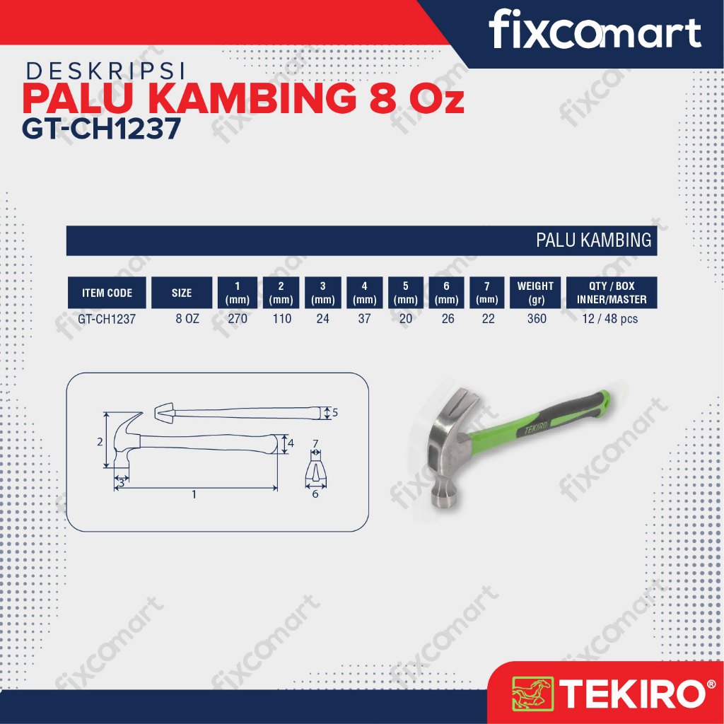 Tekiro Palu Kambing 8 Oz / Tekiro Claw Hammer / Palu Paku