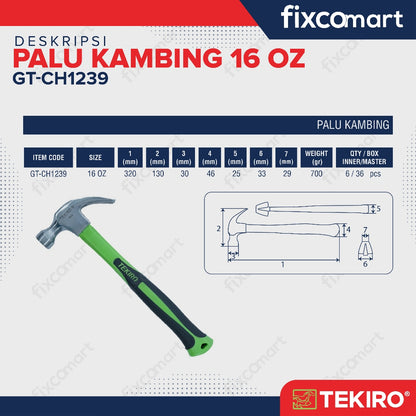 TEKIRO Palu Kambing 16Oz Tekiro / Claw Hammer Tekiro