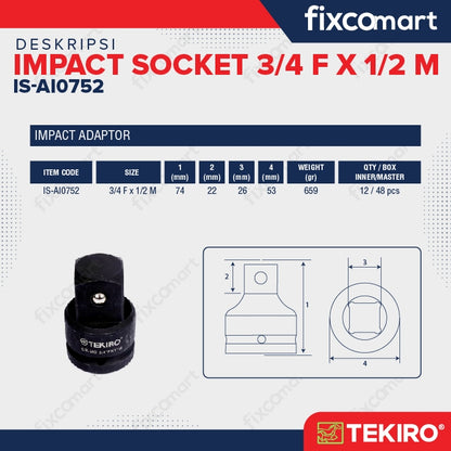 Tekiro Adaptor Impact 3/4 F X 1/2 M / Tekiro Sambungan Mata Sock Impact