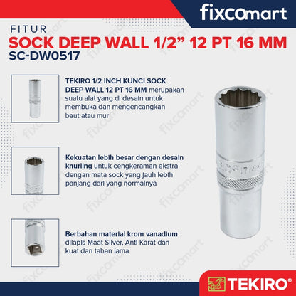 Tekiro Mata Sock Deep Wall 1/2 Inch 16 Mm (12Pt)