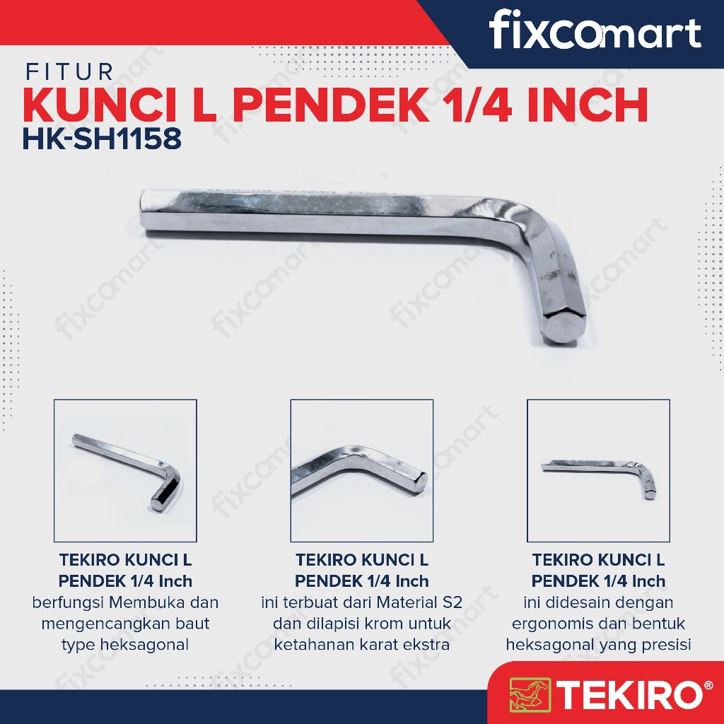 Tekiro Kunci L Pendek 1/4 inch / Hex Key Short