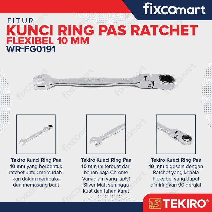 Tekiro Kunci Ring Pas Ratchet Flexsibel 10 mm