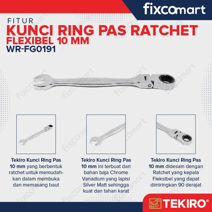 Tekiro Kunci Ring Pas Ratchet Flexsibel 10 mm