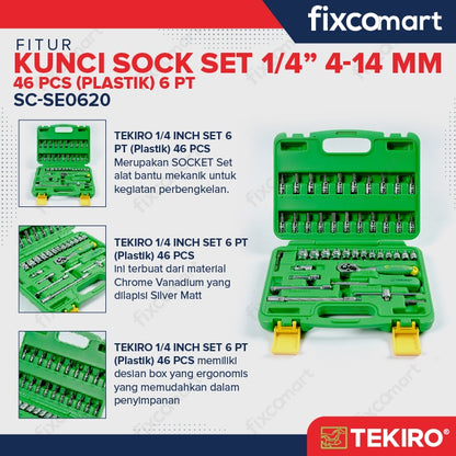 Tekiro Socket Set 1/4 Inch 46 Pcs (4-14 Mm) 6Pt / Tekiro Sock Set 46 Pcs