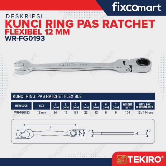 Tekiro Kunci Ring Pas Ratchet Flexible 12 Mm