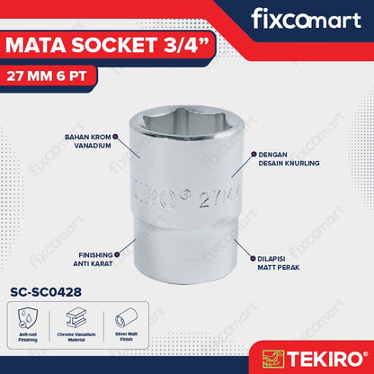 Tekiro Mata Socket / sock / sok 3/4 inch 27mm 6pt / 27 mm 6 pt