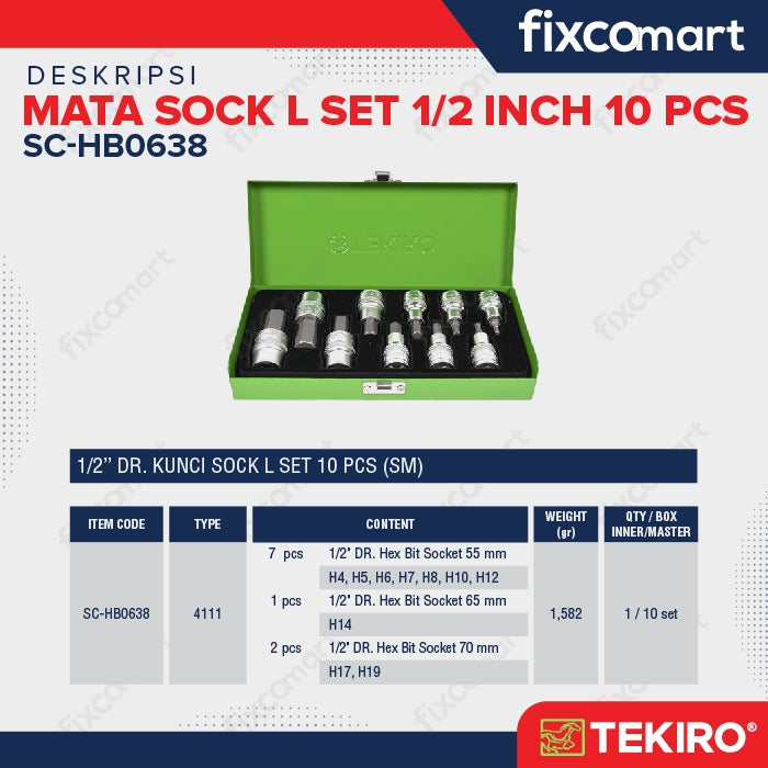 Tekiro Mata Sock L Set 1/2 Inch 10 Pcs / Tekiro Hex Bit Socket Set