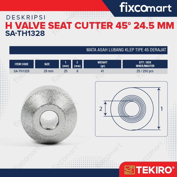 Tekiro H Valve Seat Cutter 45 derajat 24.5 mm