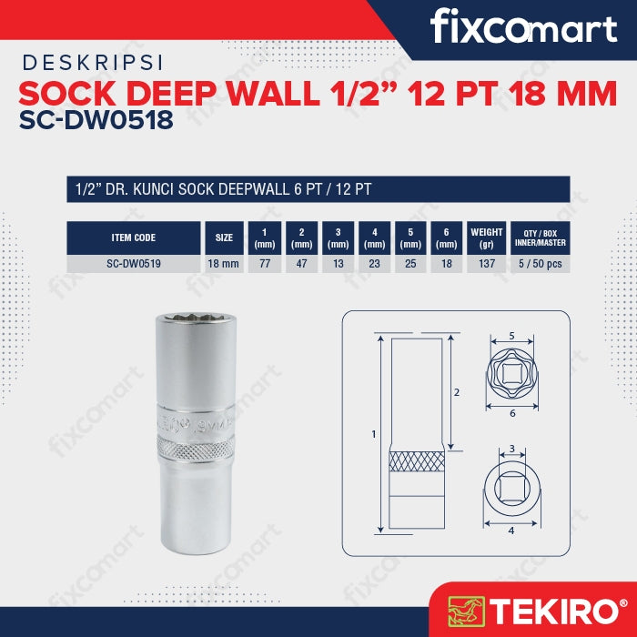 Tekiro Mata Sock Deep Wall 1/2 Inch 12PT 18 mm