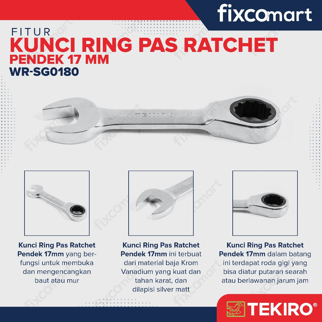 Tekiro Kunci Ring Pas Ratchet Pendek 12 - 13 Mm