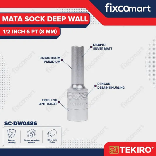 Tekiro Mata Sock Deep Wall 1/2 Inch 18 Mm 6Pt FIXCOMART