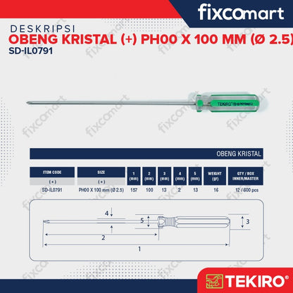 Tekiro Obeng In Line / Kristal (+) PH00 - PH0 (2.5 - 4 mm)